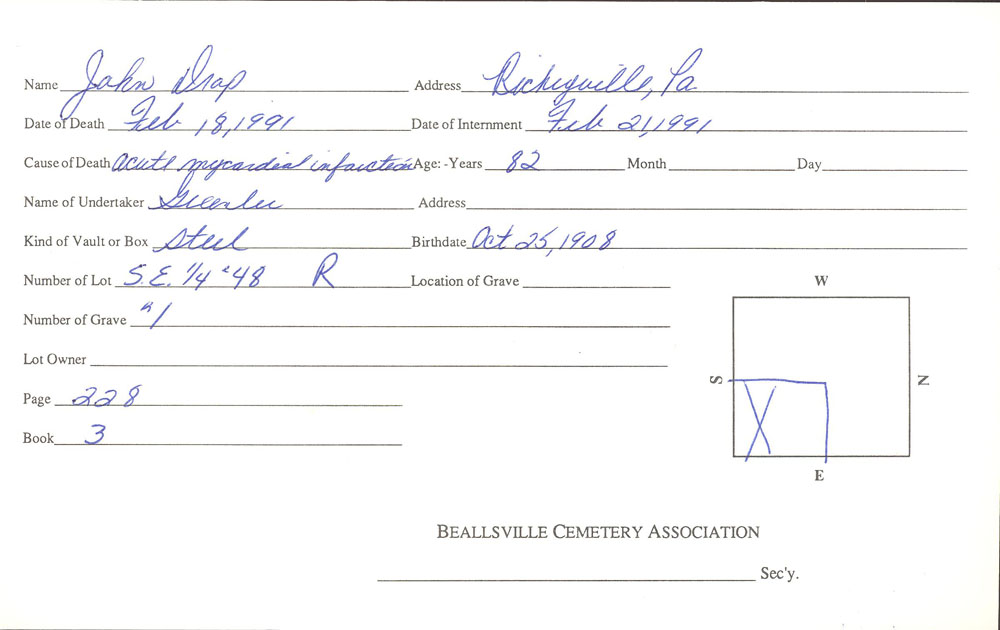 burial card